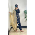 Black & Gold Embroidered 3-Piece Suit with Chiffon Dupatta