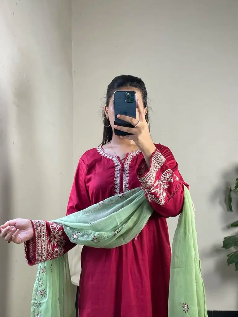 Deep red 3-piece cotton suit