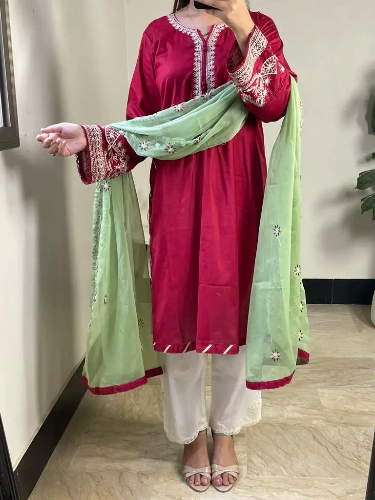 Deep red 3-piece cotton suit