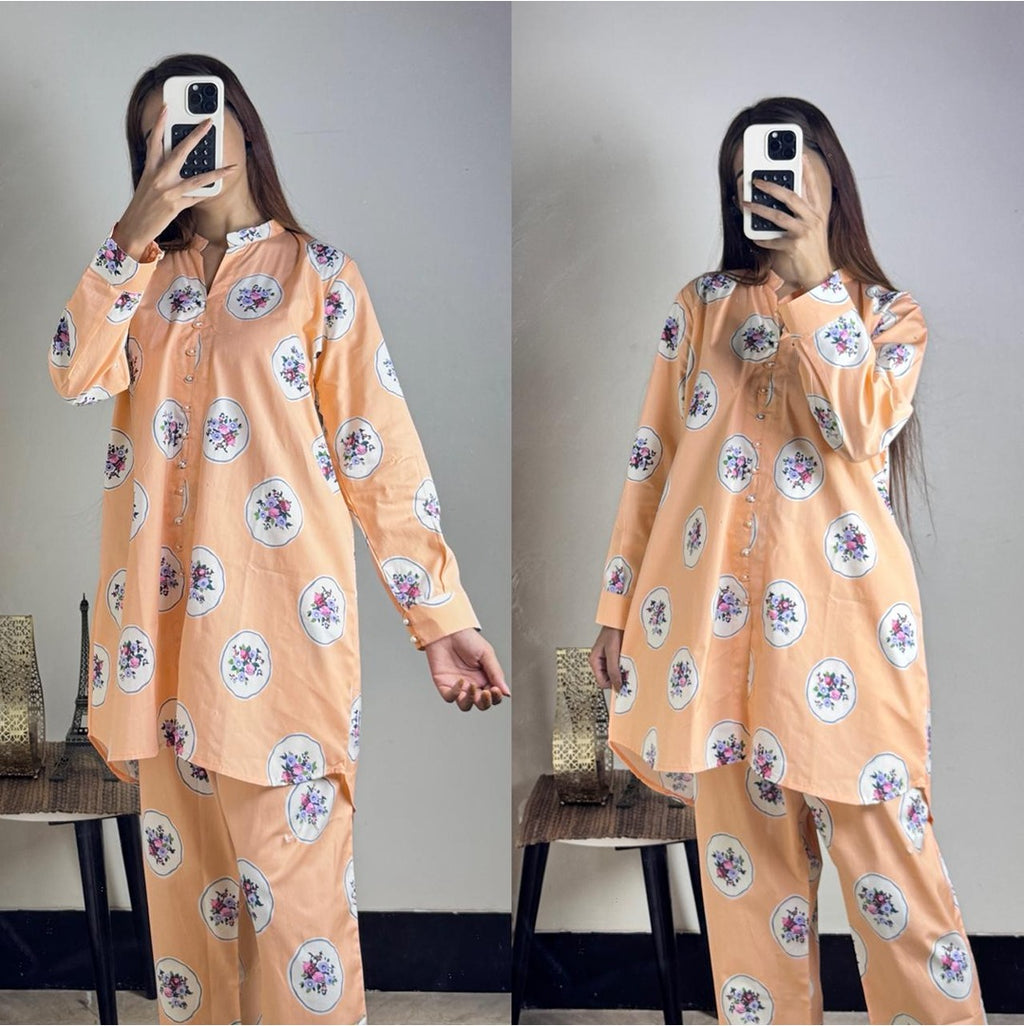 Peach Round Floral Cords Set