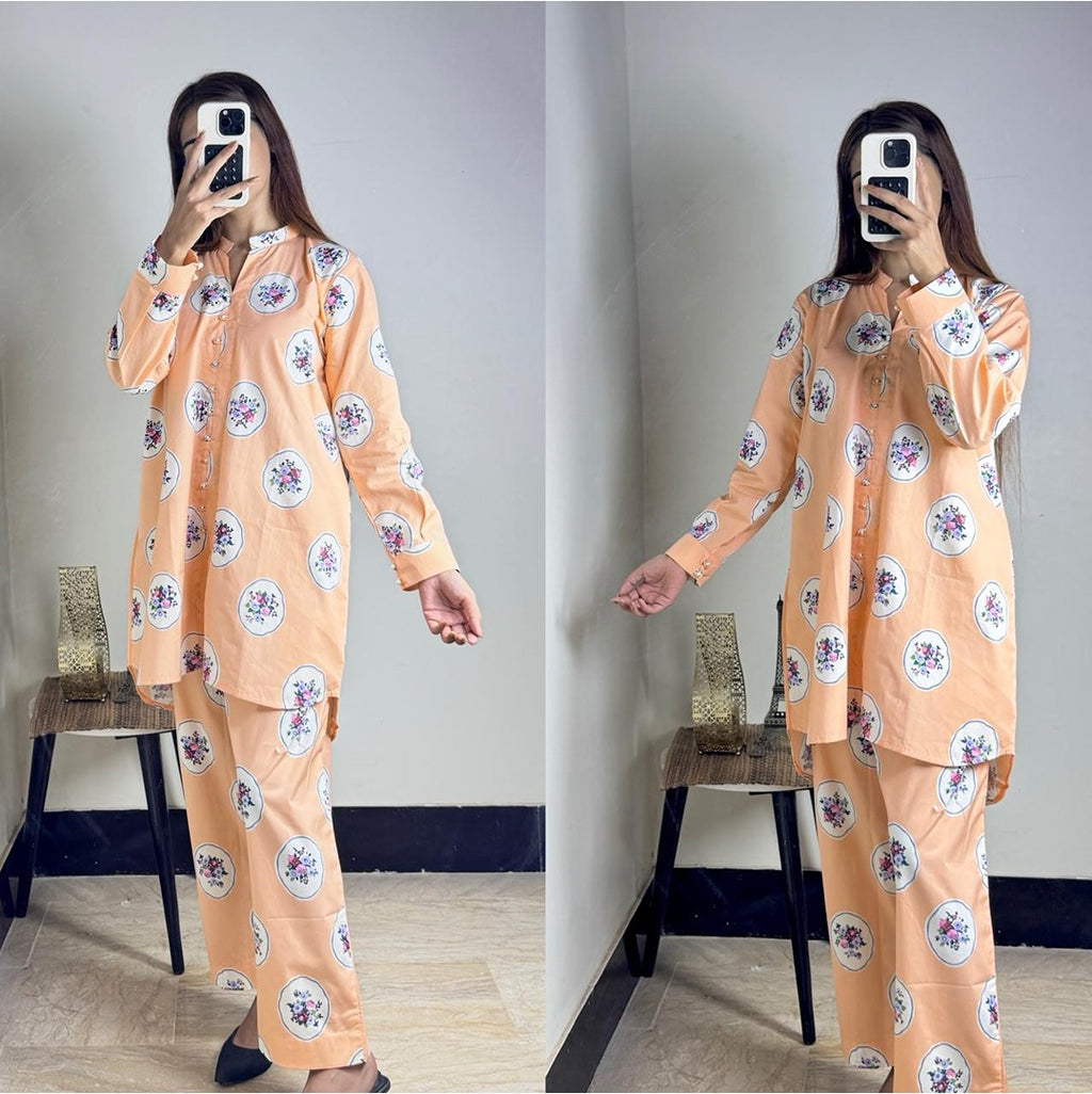 Peach Round Floral Cords Set