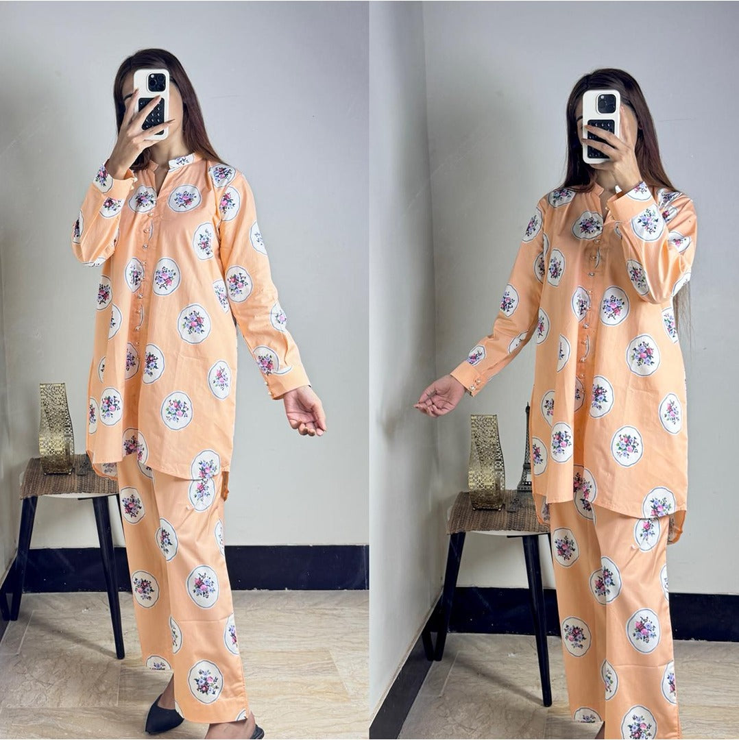 Peach Round Floral Cords Set