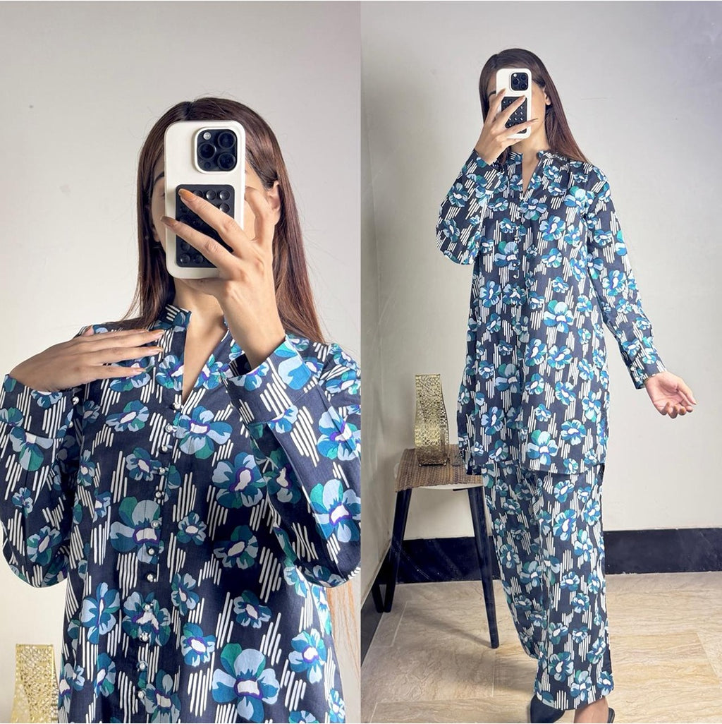Blue Floral Printed Co-ord Set